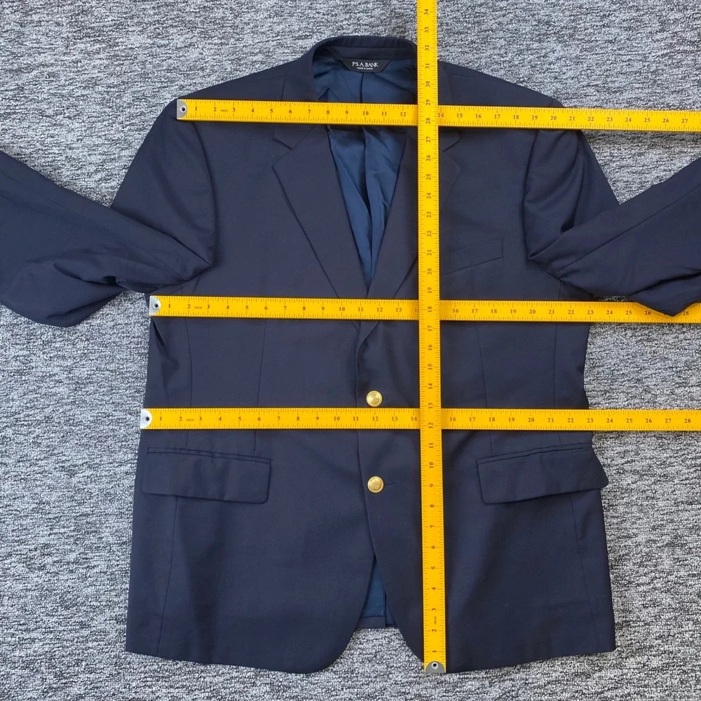 Jos A Bank Mens 46 Short Navy Wool Blazer Gold Buttons Two Button Sport Coat